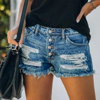 women jeans streetwear vintage denim shorts summer single breasted mid waist jeans women ripped tassel denim straight shorts