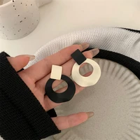 new earrings for women girl black and white asymmetric geometric circle exaggerated fashion jewelry gift daily wear stud earring