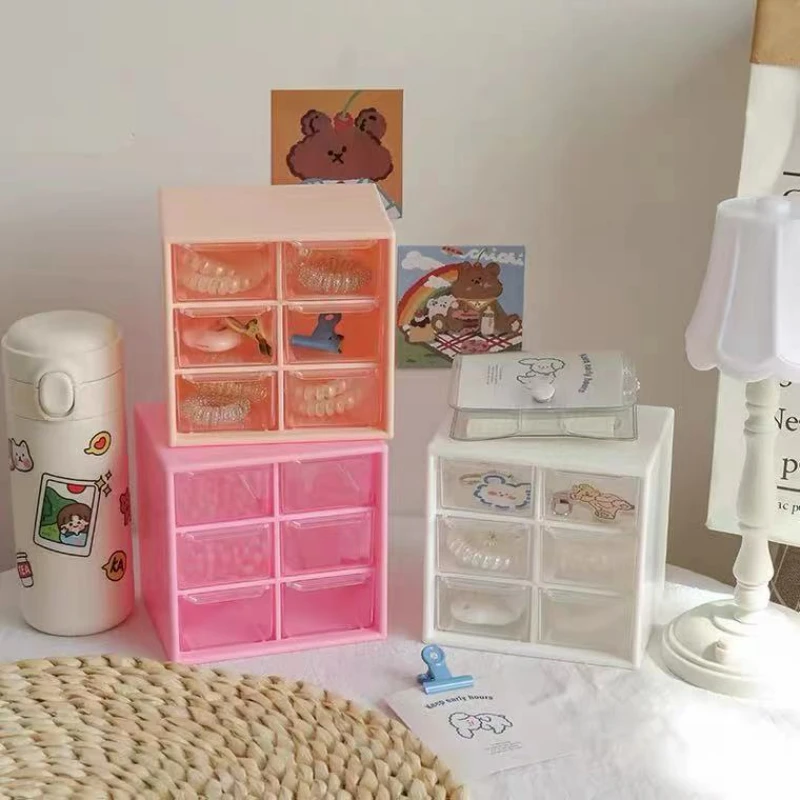 

Desktop Mini Drawer Storage Box Organizer Kawaii Stationery Jewelry Cosmetic Sundrie Storage Box 4/6 Grids Drawer Desk Organizer