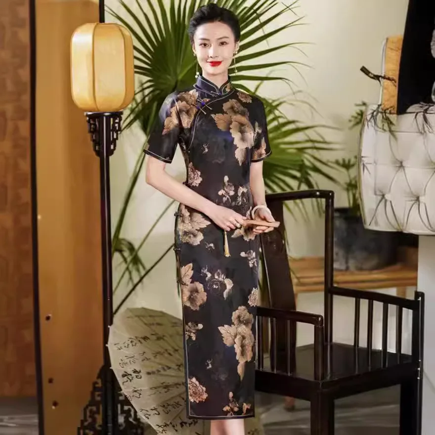 Высококачественный полный кардиган из пряжи Xiangyun Cheongsam Qipao лето 2024 новый