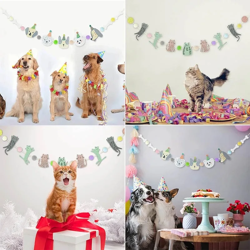 

1Set Cartoon Animal Pet Dog Cat Bunting Banner Cute Kitten Pull Flag Paper Garland Children Birthday Party Decoration