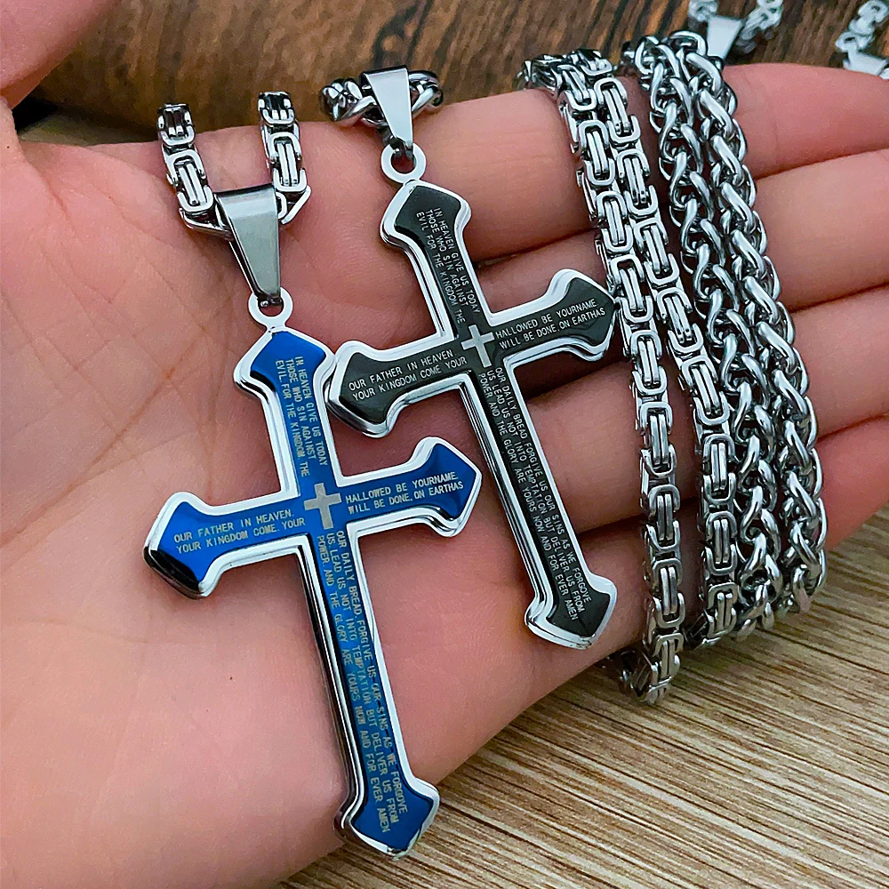 

Vintage Christian Bible Cross Necklace Stainless Steel Punk Unique Men Amulet Pendant Necklace Religious Jewelry Gift Wholesale