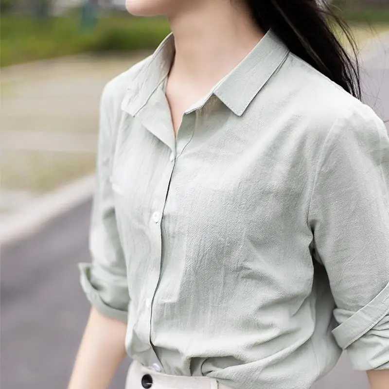 Women Long Sleeve Dress Shirts Elegant Casual Blouses Oversized Linen Solid Korean Fashion Top 2022 Youth Office Ladies Clothing