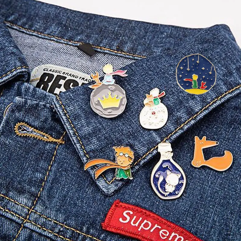 

Prince Fox Rose Enamel Pins Wholesale B612 Planet Brooches Bag Hat Lapel Badge Classics Fairy Tale Cartoon Pin Gift for Children