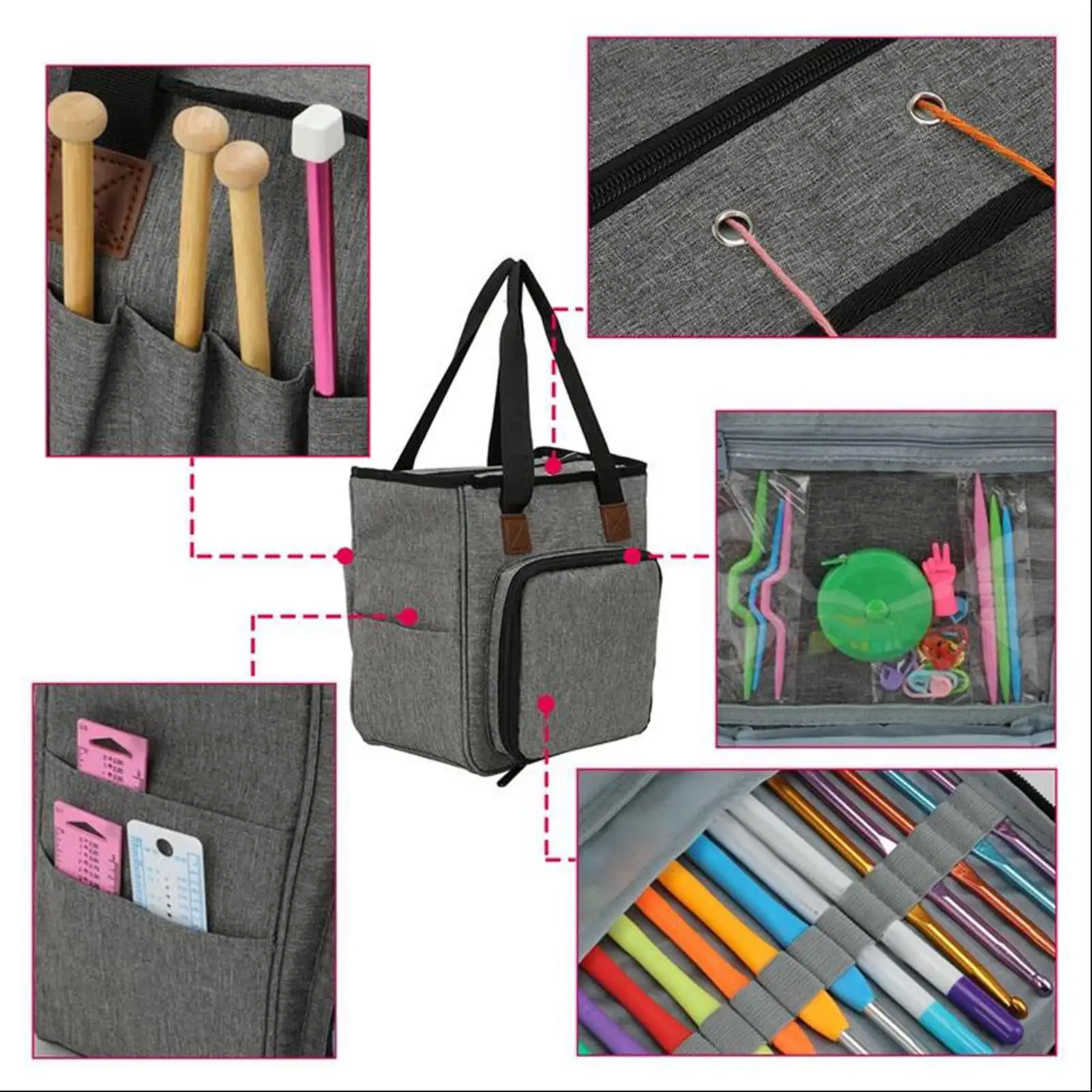 

Portable Needlework Storage Bag Mesh Divider Pouch Yarn Knitting Tools Organizer Cases Storage DIY Apparel Travel Wash Bag