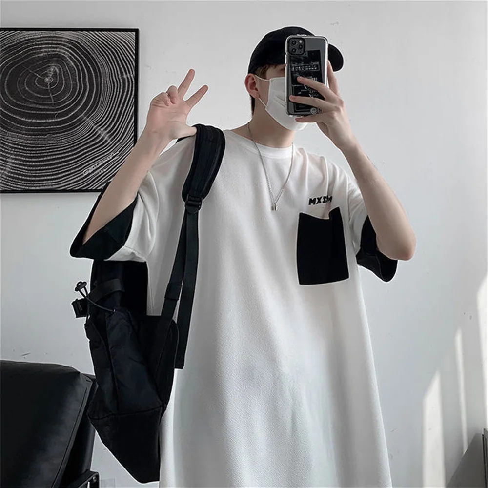 

Футболка мужская свободного покроя, повседневный модный топ в японском стиле, классная уличная одежда, черный Свободный Белый свитшот для м...