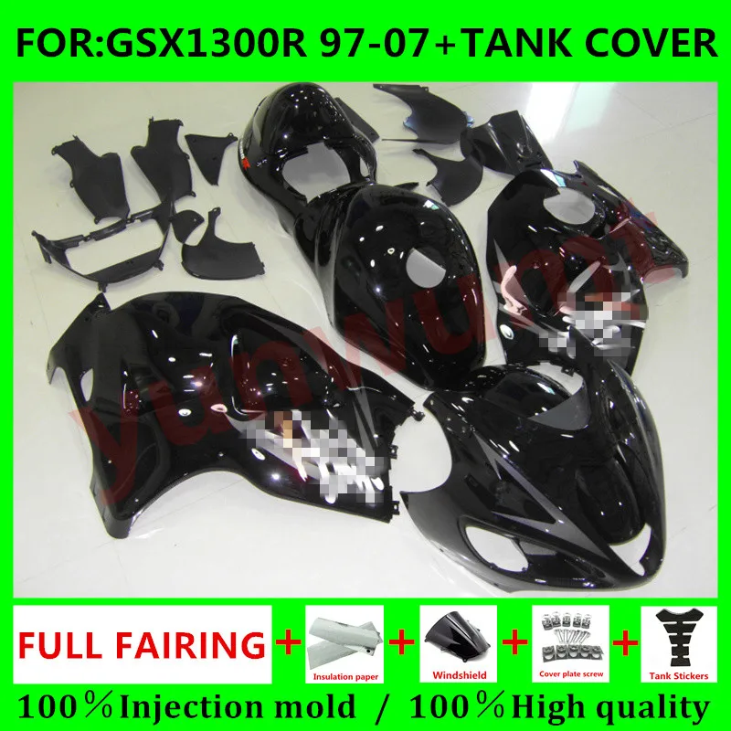 

Обтекатель для мотоцикла HAYABUSA + чехол для бака для Suzuki GSXR1300 03 04 05 06 07 GSX1300R 97 98 99 00 01 02 полный комплект обтекателей черный