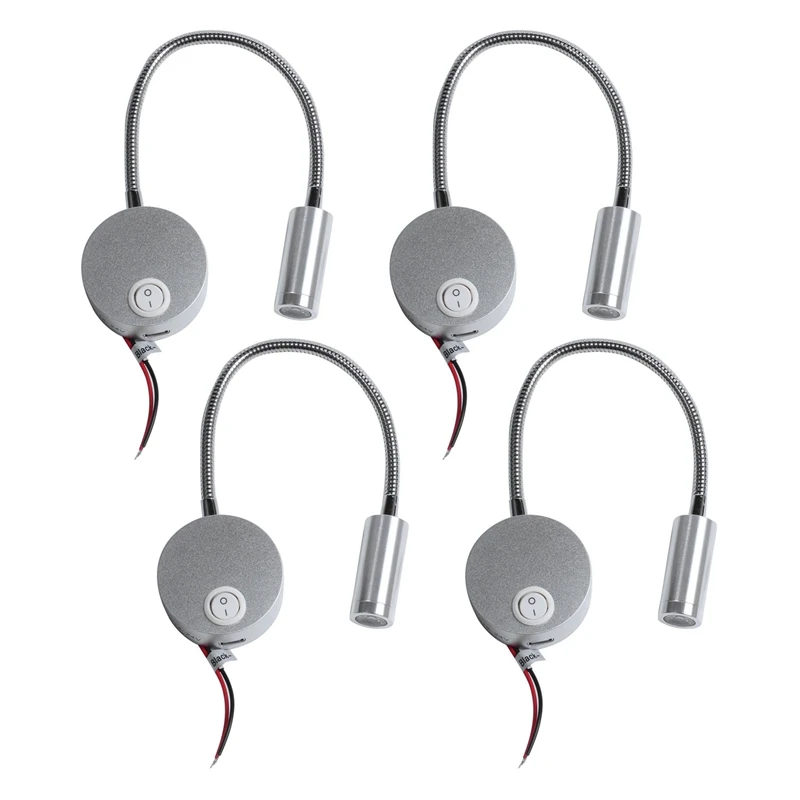 

4X DC 12V Reading Light With USB Charging Port RV Interior Lights Flexible LED Light Fixtures Designed(Silver)