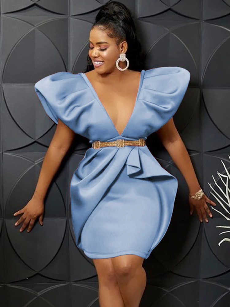 

Purple Mini Dresses Sexy Deep V Neck Sleeveless Women Cocktail Club Party Event African Gowns for Ladies Summer Outfits 3XL 4XL