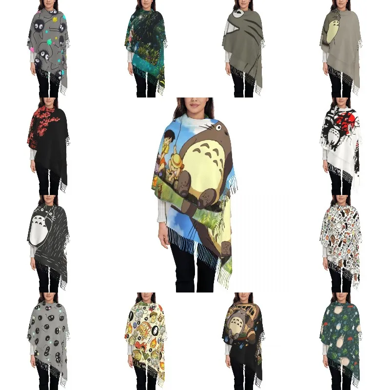 

Женская шаль Spirited Away Soot Sprites женский шарф с кисточками Soft ghiали Neighbor Totoro, аниме шаль для женщин, зимние осенние шарфы