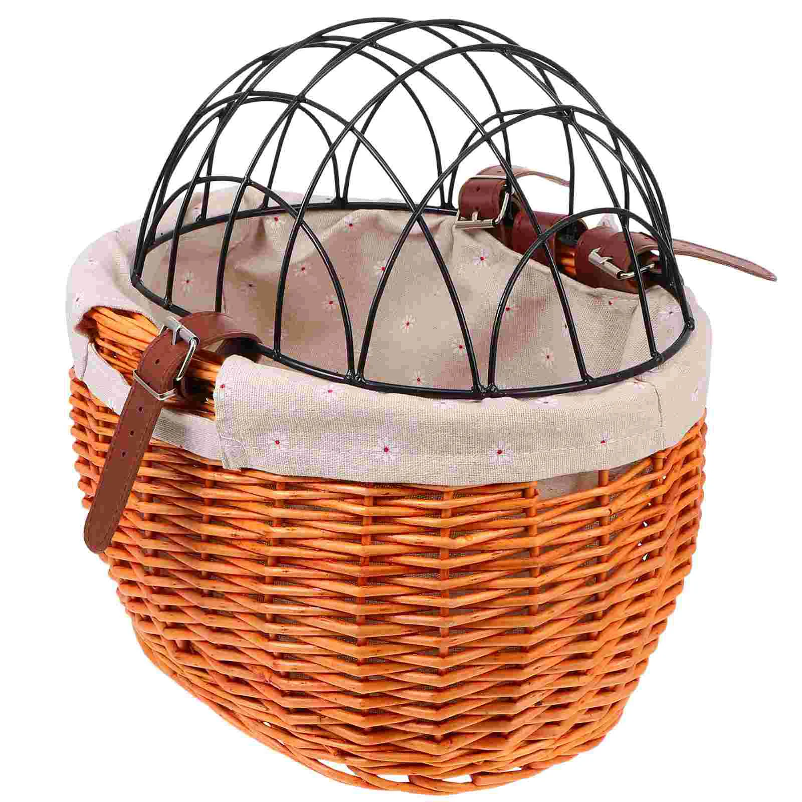 

Basket Bike Storage Woven Rattan Dog Carrier Removable Wicker Pet Baskets Pannier Detchable Container Handlebar Front Rear Large