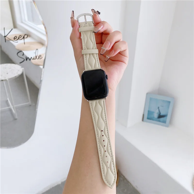 

Leather Watchbands for Apple Watch 8 7 6 5 4 3 SE Clasp Replace Wrist Strap 41mm 45mm 38mm 40mm 42mm 44mm For Iwatch Band