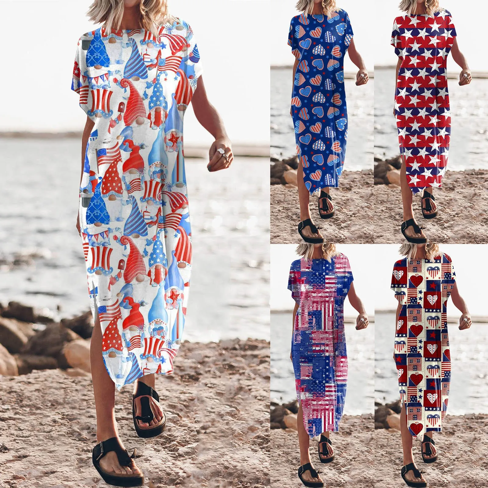 

Women's Summer T Shirt Maxi Dress Batwing Sleeve Crewneck Casual Loose Slit Side Long Beach Dresses Dress Casual Cute