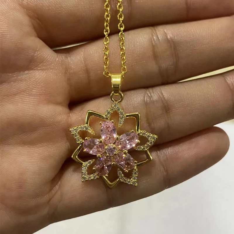 

New Copper Zirconia Necklace Inlaid with Cubic Zirconia Sparkling Flower Collarbone Chain for Banquet Fashion Luxury Jewelry