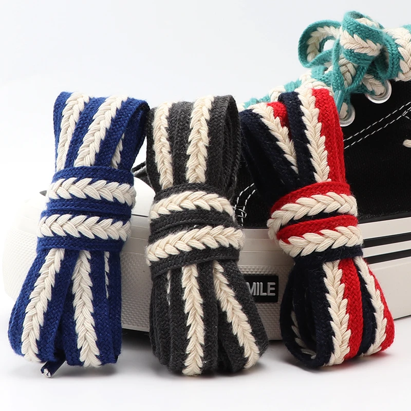 

New Flat Shoelaces for Sneakers Striped Twist Weave Shoe Laces Shoelace for Women Man Textured Classic Wide 1.5cm Shoestrings