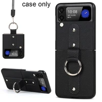 leather z flip3 case with holder cover for samsung galaxy z flip3 5g flip3 case with lanyard ring shockproof coque