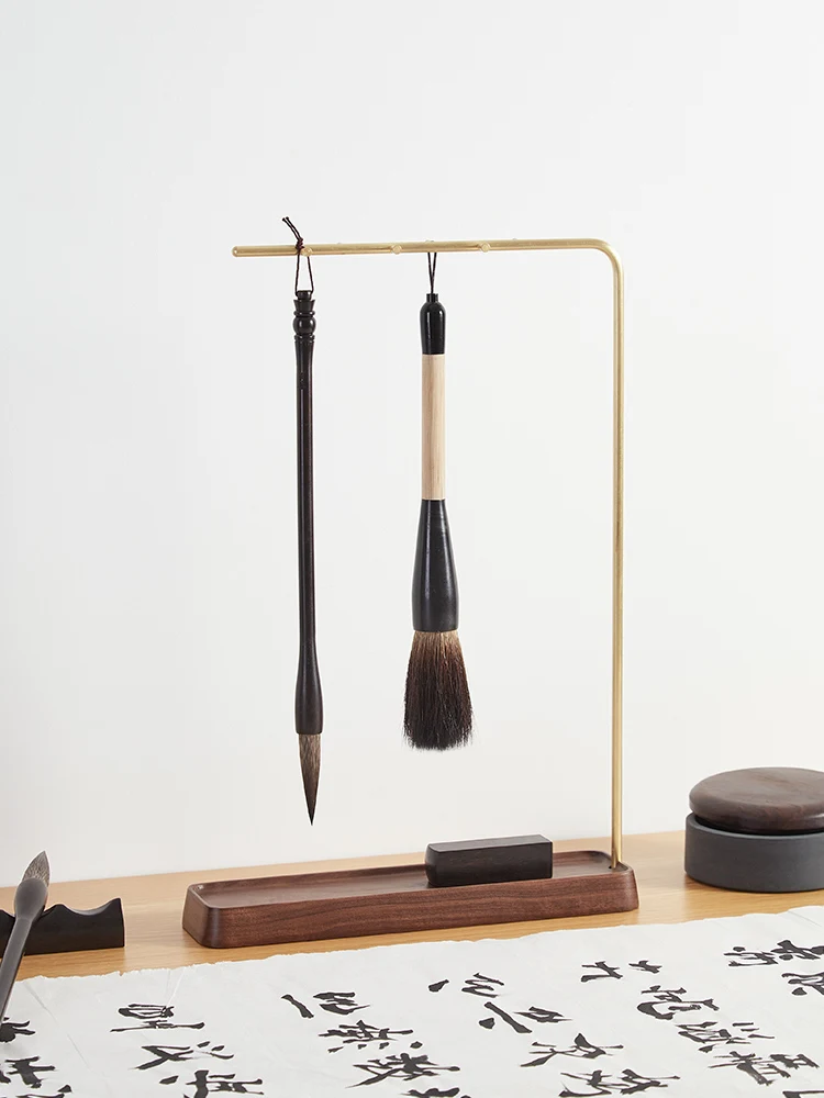 

Brush Writing Holder Hanging Solid Wood Simplicity Modern Calligraphy Materials Drying Pen Stand Zen Creative Brass