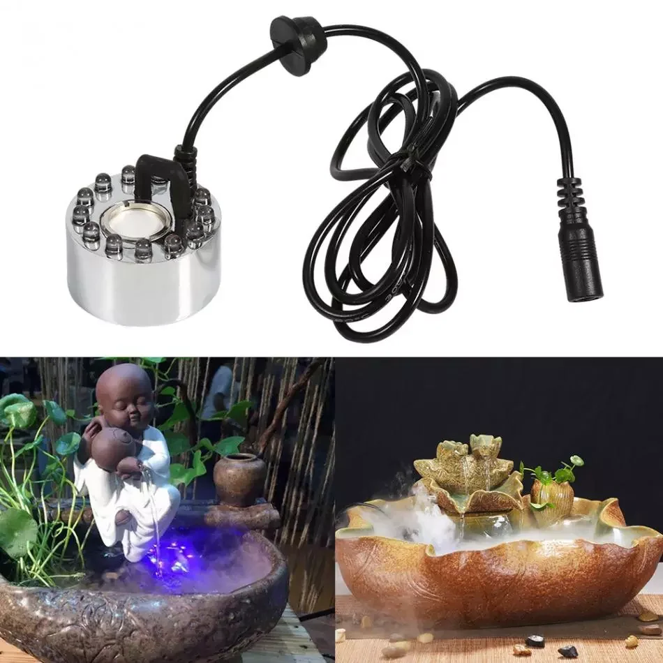 

24V Color Changing Ultrasonic Mist Maker Fogger Water Fountain Pond Atomizer Air Humidifier 12 LED With Adapter
