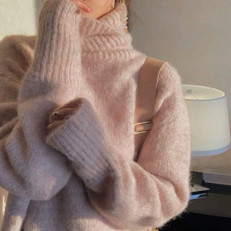 

2022 New Spring Autumn Women's Sweater Turtleneck Long Sleeve Pullover Knitted Solid Fashion Loose Casual Sweater