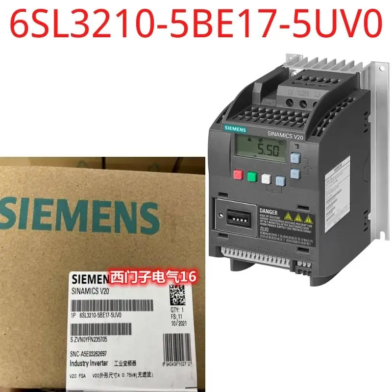 

6SL3210-5BE17-5UV0 Brand New SINAMICS V20 380-480 V 3 AC -15/+10% 47-63Hz rated power 0.75 kW with 150% overload for 60 sec.