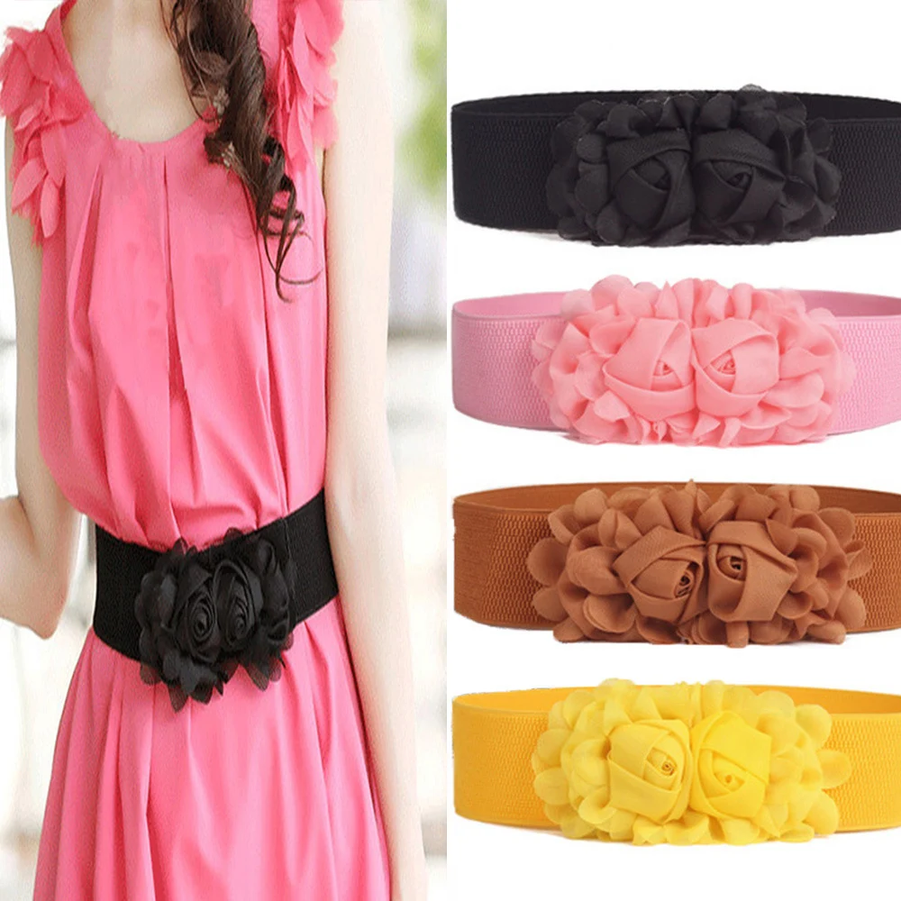 

Floral Lace Belts Elastic Waist Seal Elegant Lady Waistband Prom Dress Wide Tie Girdle Fashion Women Cummerbund Simple Versatile