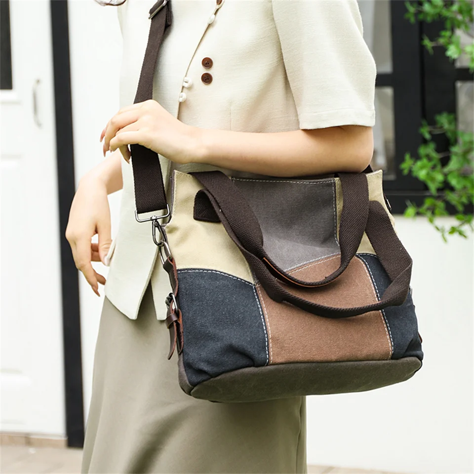 Women New Handbags Crossody Bags Shoulder Bag Female Messenger Bags Color Block Canvas Handbags