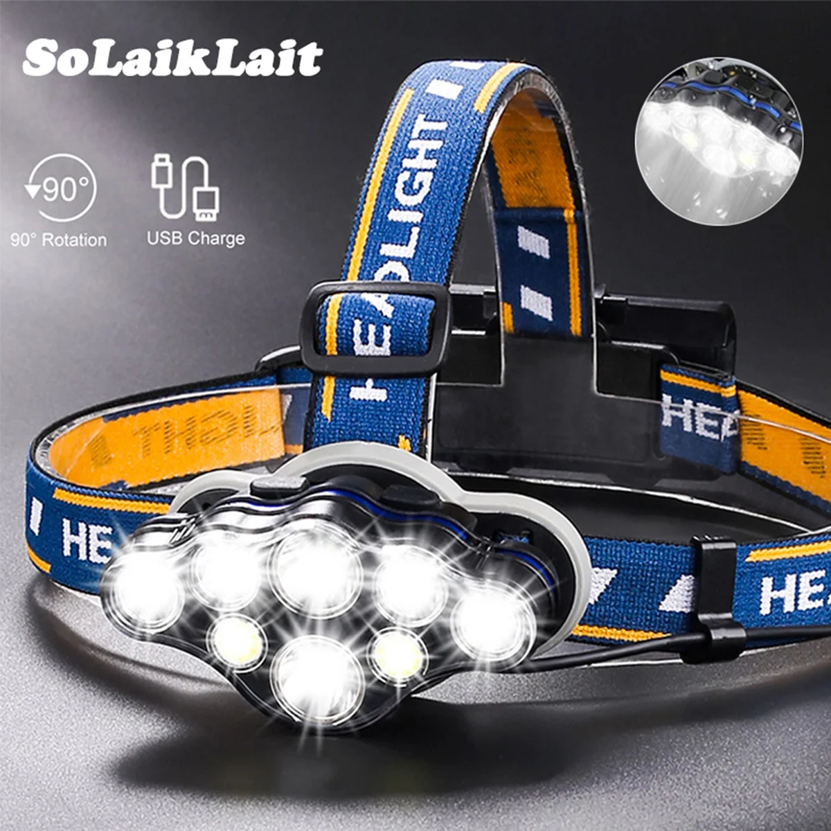 

8led Powerful Headlamp for Fishing LED Flashlight Hunting Head Lamp Rechargeable Torch 18650 Headlights Camping Lantern