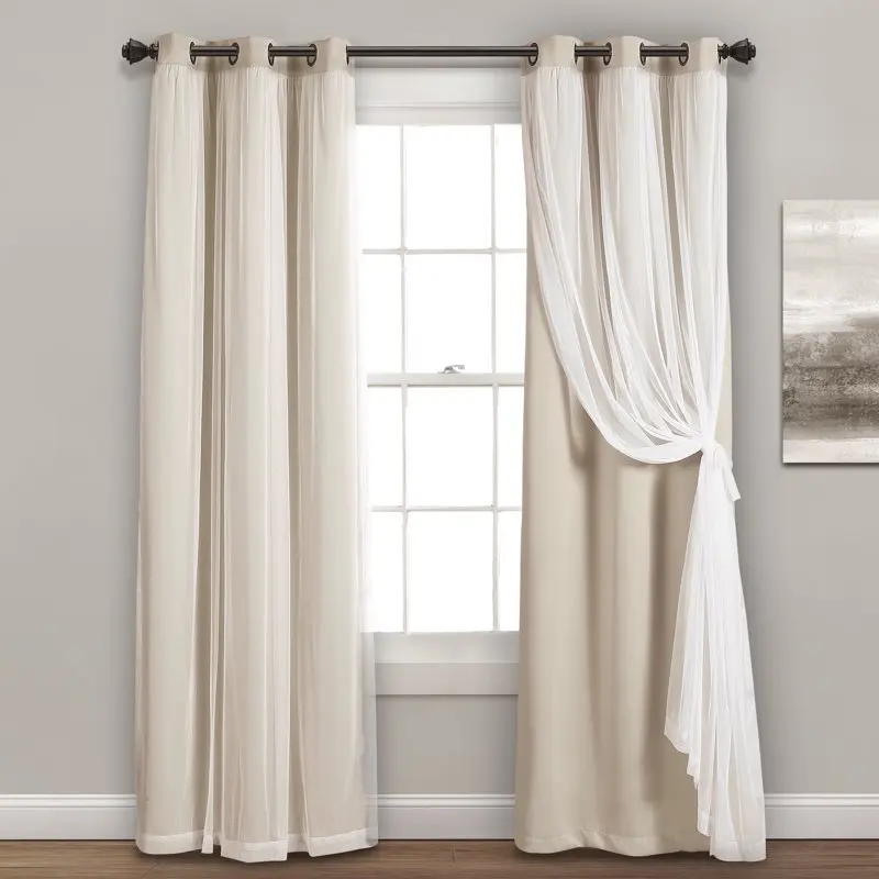 

Grommet Sheer Window Curtain Panels With Insulated Blackout Lining Solid Color , Wheat, 95"L x 38"W, Set of 2