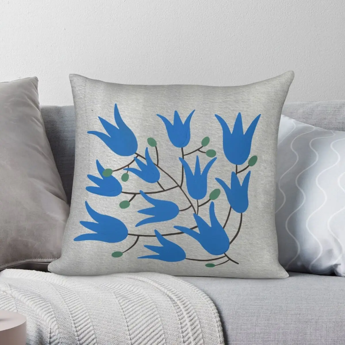 

Чехол с синим колокольчиком и подушкой из полиэстера и льна