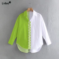 young style solid color elegant shirt tops straight button turn down collar open stitch thin blouses spring women clothing 2022