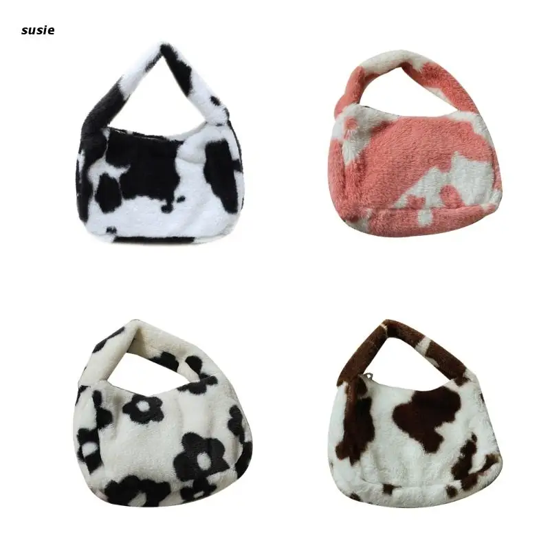 

X7YA женская сумка с коровьим принтом, Наплечная Сумка для осени и зимы, плюшевые сумки для подмышек