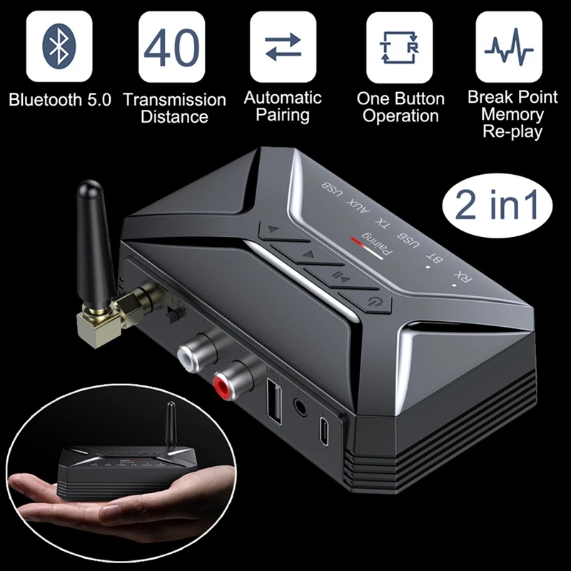 

40M Bluetooth 5.0 Audio Receiver Adapter RCA 3.5Mm Aux U Disk Wireless Stereo Transmitter With Antenna Bluetooth Adapter