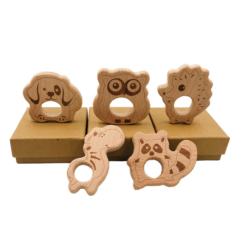 

1Pc Lovely Wooden Teether Pure Natural Cartoon Animal Baby Teething Nursing Beech Teether Toddle DIY Chew Necklace Baby Toys