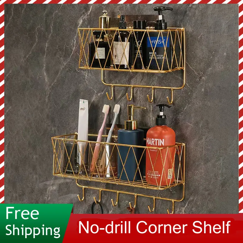 

Аксессуары для ванной комнаты полка-органайзер для ванной Роскошная настенная подвесная полка для хранения без сверления держатель для ту...
