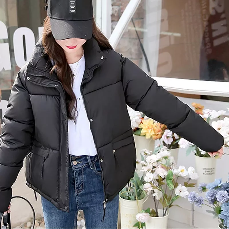 women parkas 2022 fashion autumn winter solid color zipper casual warm cotton outwear stand collar coat female