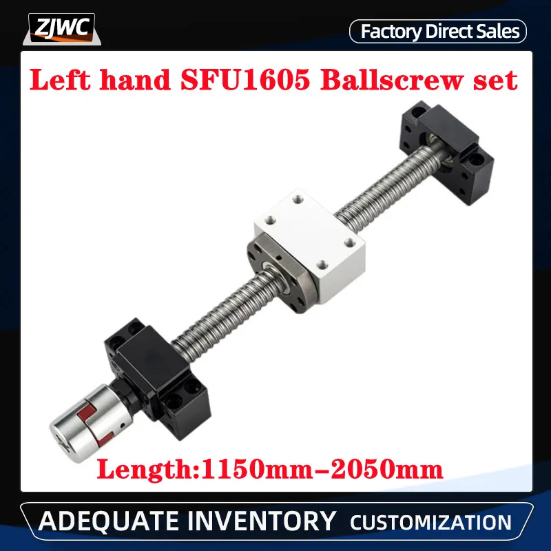 

1 Set Ball Screw:SFU1605 Left Hand Ballscrew With BKBF12 End Machined+RM1605 Nut+Nut Housing DSG16H+Coupling For CNC Parts