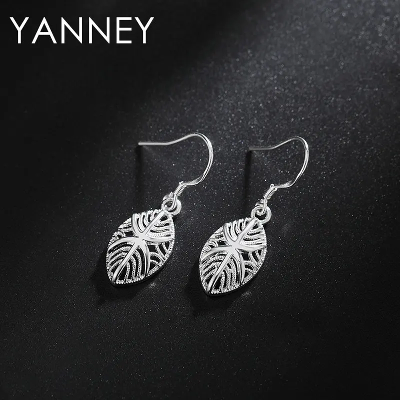 

Original 925 sterling silver earrings fine 20mm leaf drop earrings woman charm wedding jewelry accessories