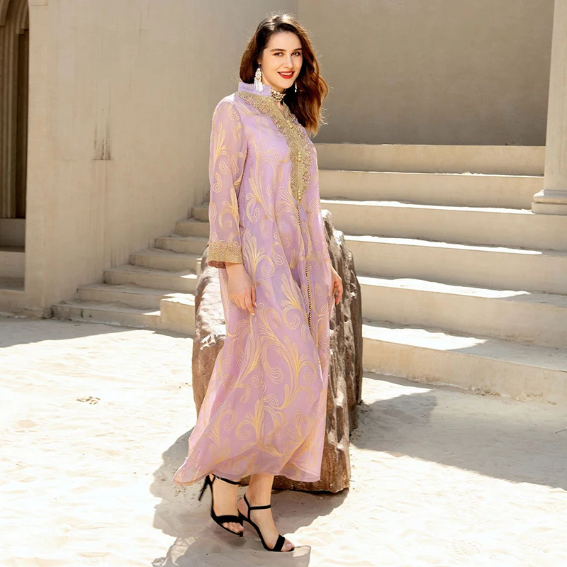 Embroidery Ramadan Eid Arabian Abaya For Women Dubai 2022 Button Moroccan Kaftan Islamic Turkish Muslim Lady Dress Luxury Abayas
