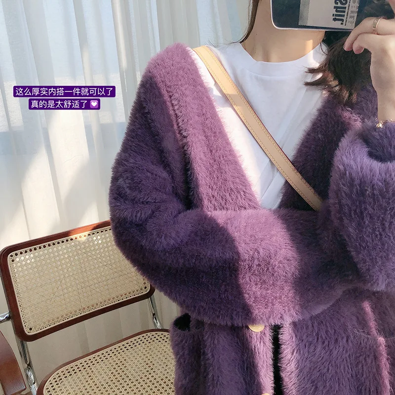 Elegant Fluffy Women's Faux Fur Coat Korean Streetwear Autumn And Winter Warm Plush Teddy Coat Women Loose Oversize Sweater