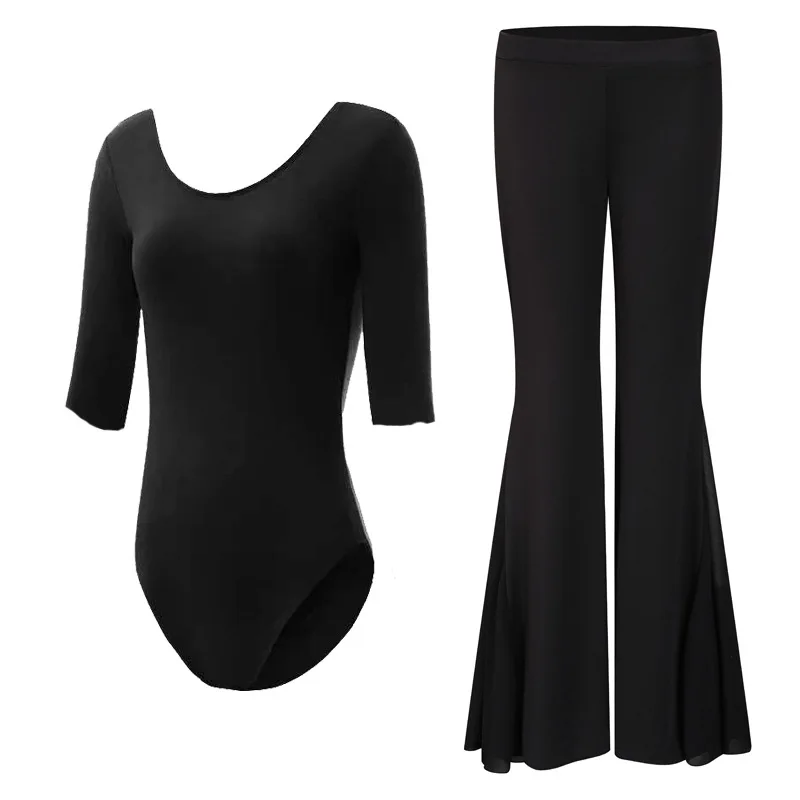 

Adult Women Sexy V-neck Latin Dance Costume Female Ballroom Dancing Training Clothes One-piece Tops And Pants Suit Performance