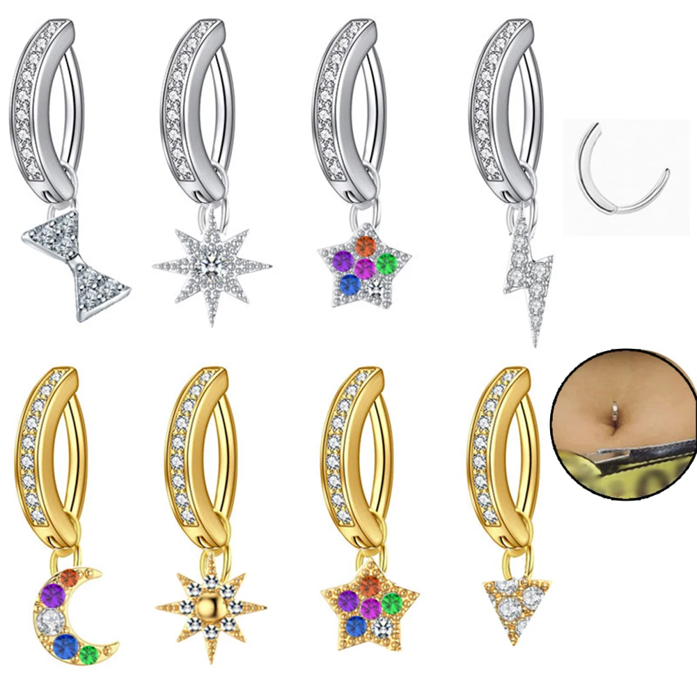 

Reversed Bar Belly Button Rings Dangle Moon Star Navel Ring Stainless Steel Belly Piercing Jewelry Navel Body Belly Ring