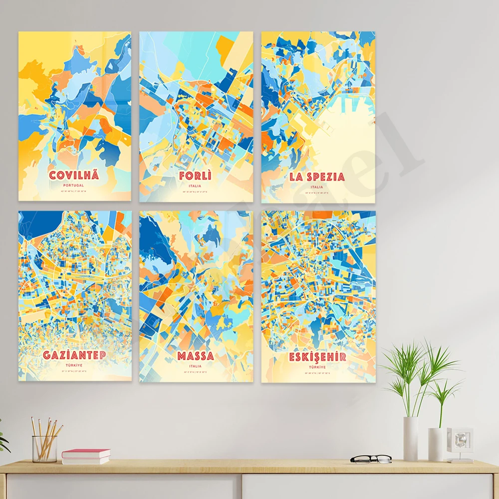 Фото Massa Skisehir Asti Gaziantep La Spezia Derry Gellar Caserta Fole Corville City Color Map Poster №2