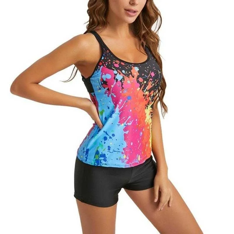 

Раздельный купальник-танкини, женский купальник с принтом краски, облегающий, с красивой спинкой