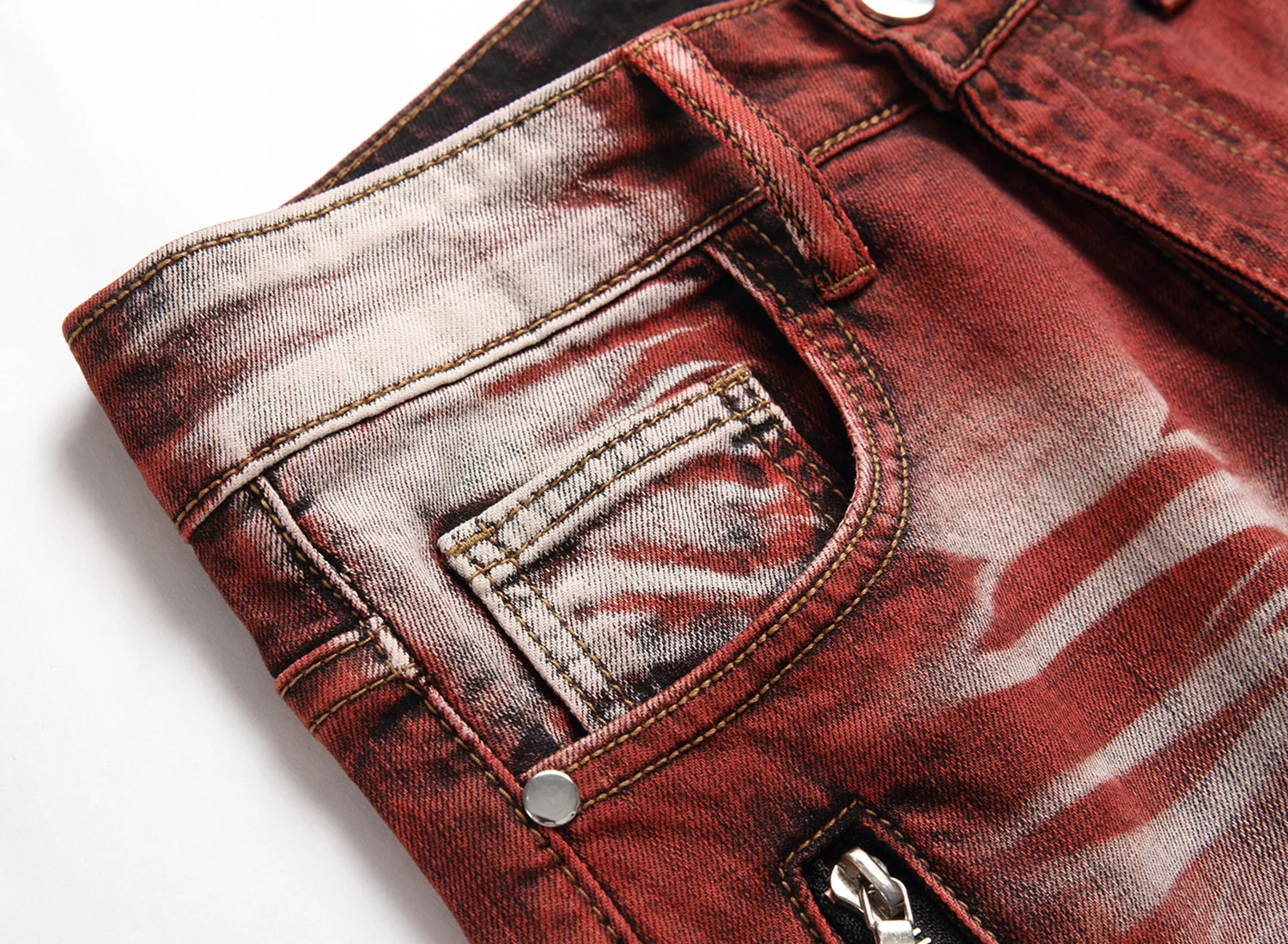 European American Style Men Jeans Motorcycle Cowboy Pants Elastic Zipper Fashion Decorative Dyeing personalized Y2k Streetwear