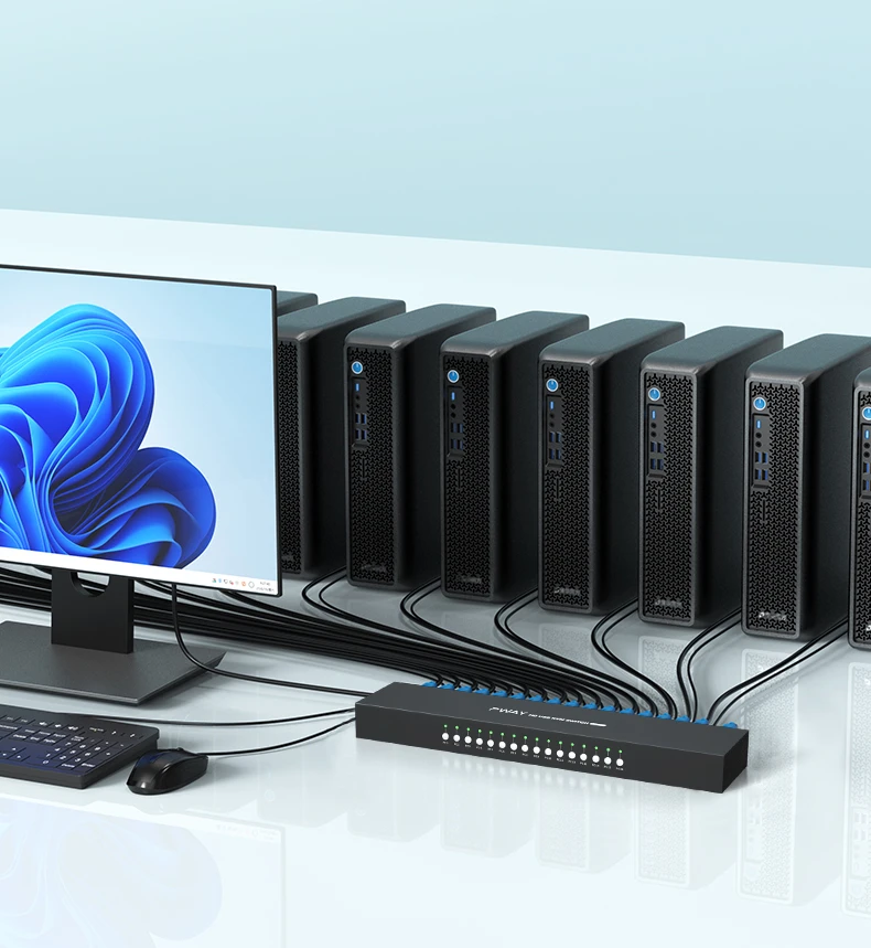 KVM-переключатель 4K x 2K HDMI с 16 портами и кабелями, KVM-переключатель с поддержкой порта HDCP EDID для Windows Linux Mac Debian Ubuntu USB2.0