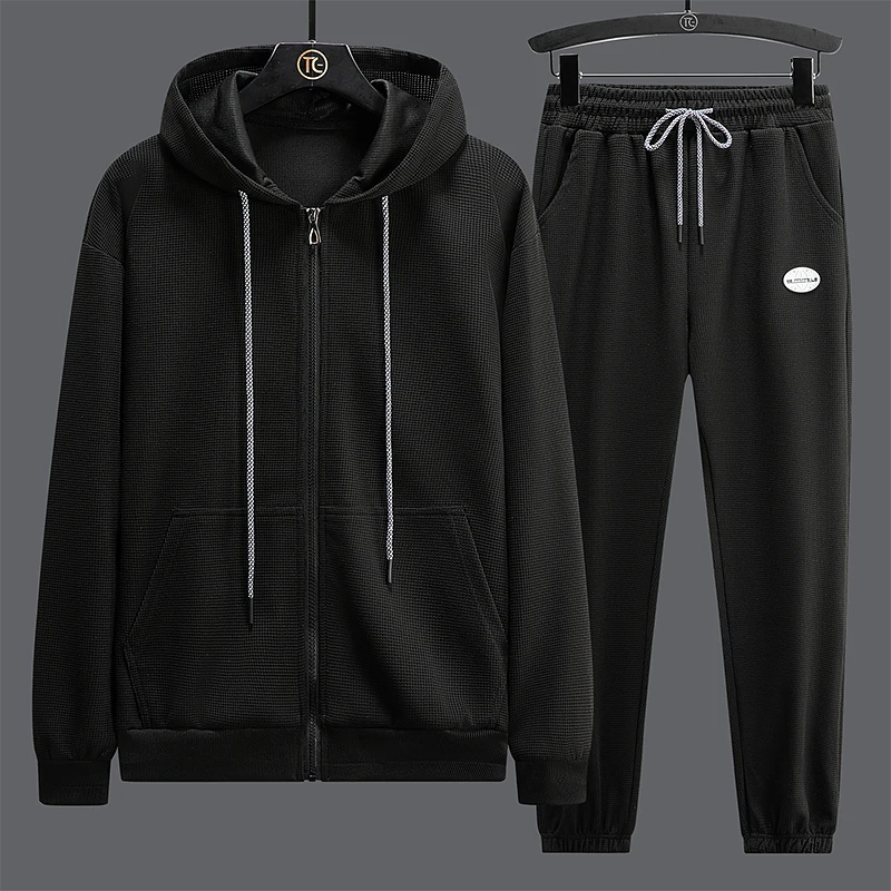 

Мужской спортивный костюм из куртки с капюшоном и спортивных брюк, однотонный хлопковый костюм для бега, осень 2023