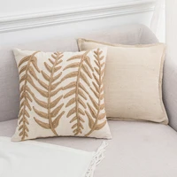 home d%c3%a9cor cushion cover aesthetic throw pillow cover linen embroidery leaves beige green solid for living room bed room 45x45cm