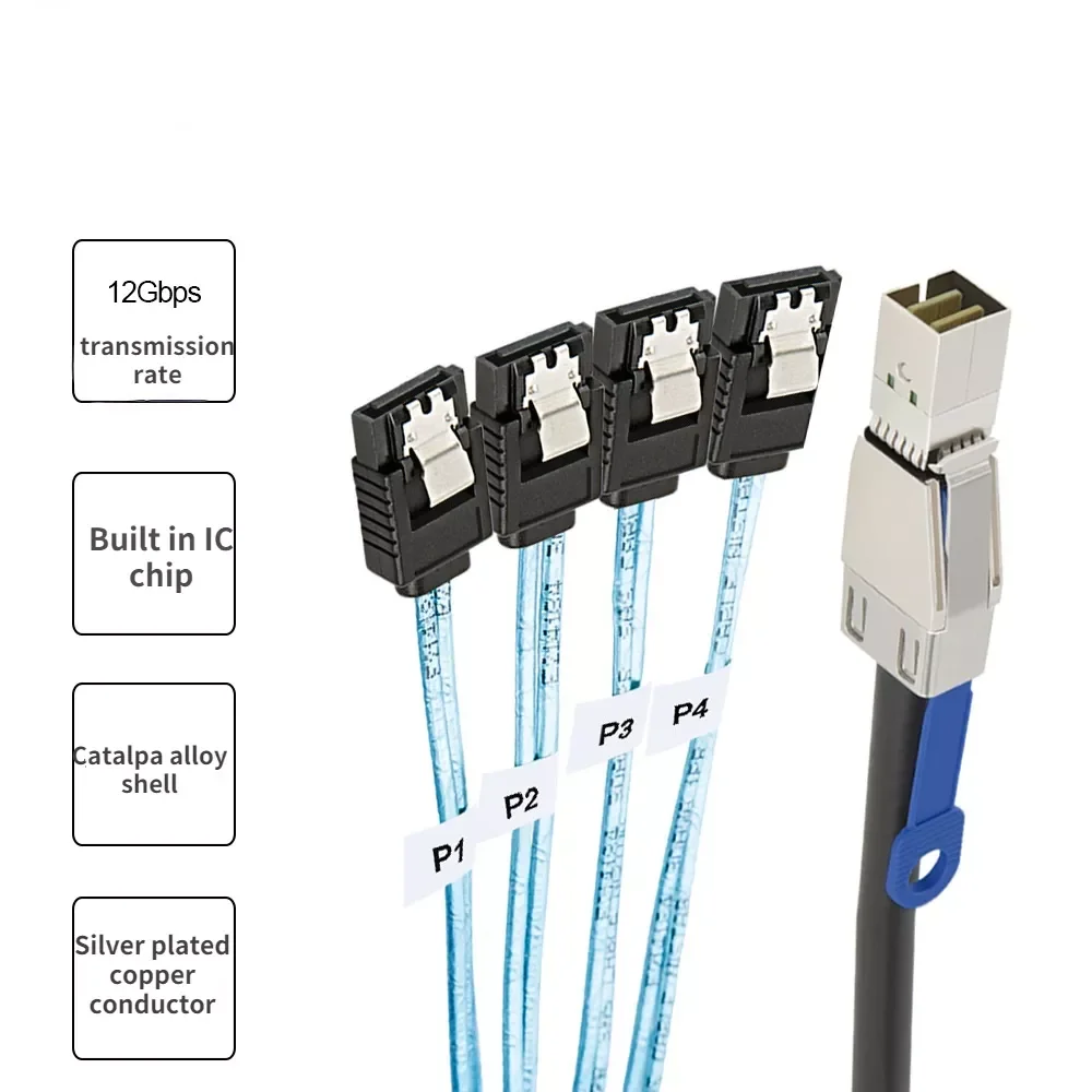 

Кабель Mini SAS HD SFF8644-SATA, 180/90 градусов, 4 порта, 7 контактов, Mini SAS HD SFF-8644 To 4 SATA 7 контактов, 12 Гб для сервера данных жестких дисков