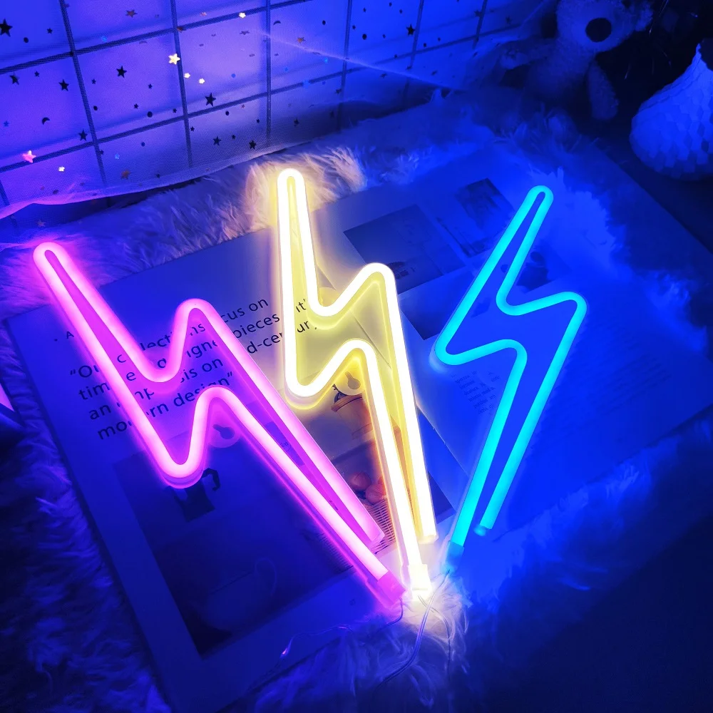 

LED Neon Fulmination Light Home Neon Lightning Shaped Sign USB Decorative Light Wall Decor for Kids Baby Room Wedding Party