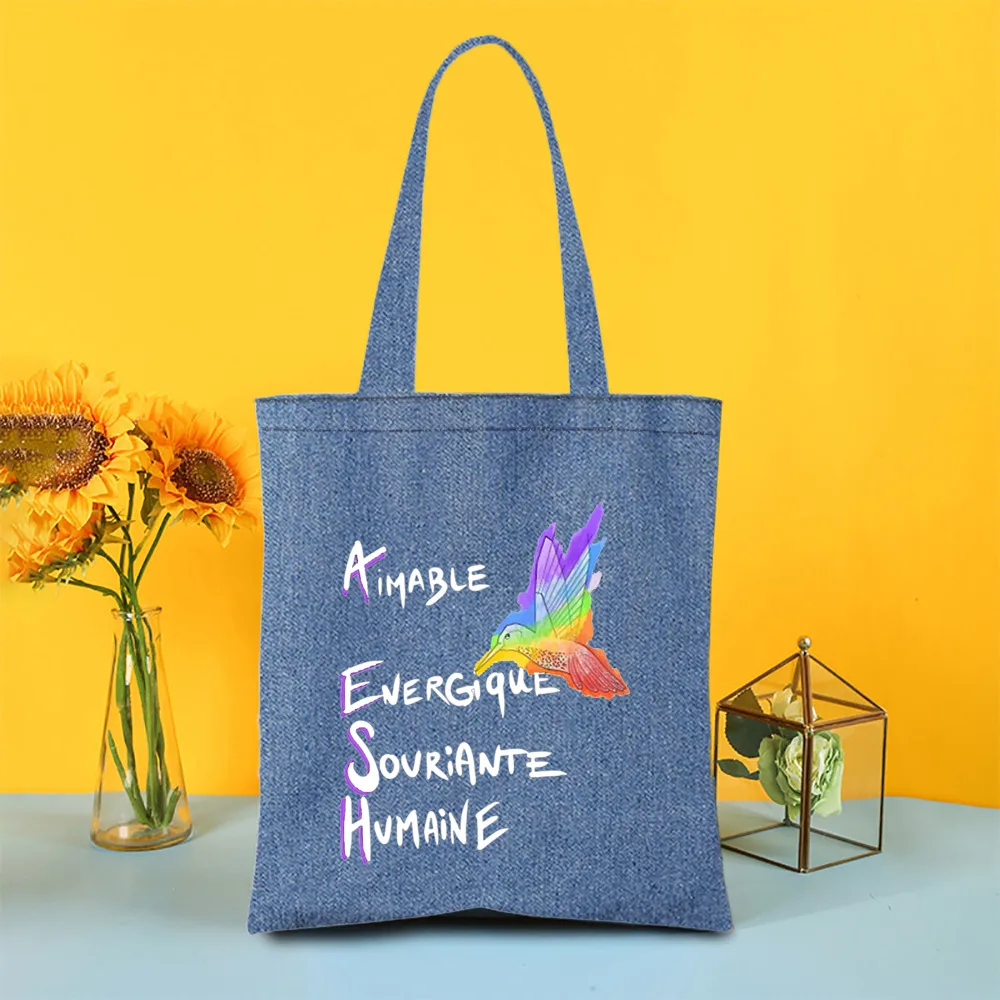 Спасибо за AESH этом году джинсовая сумка на плечо с французским принтом женские